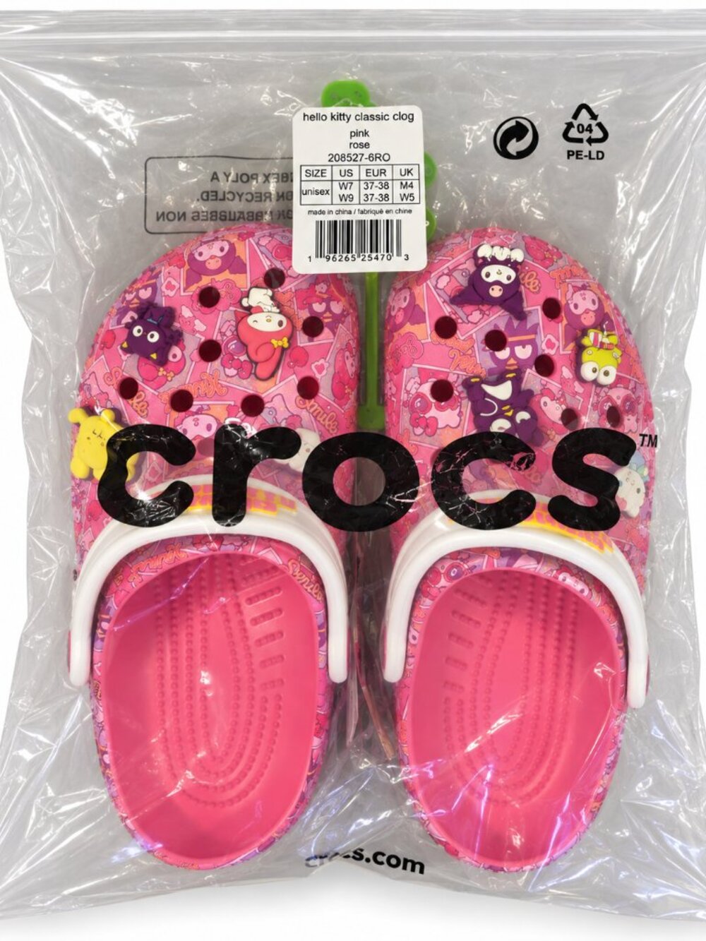 Crocs Hello Kitty & Friends Classic Clog Pink Manga Print Women's 7 NWT with Bag
